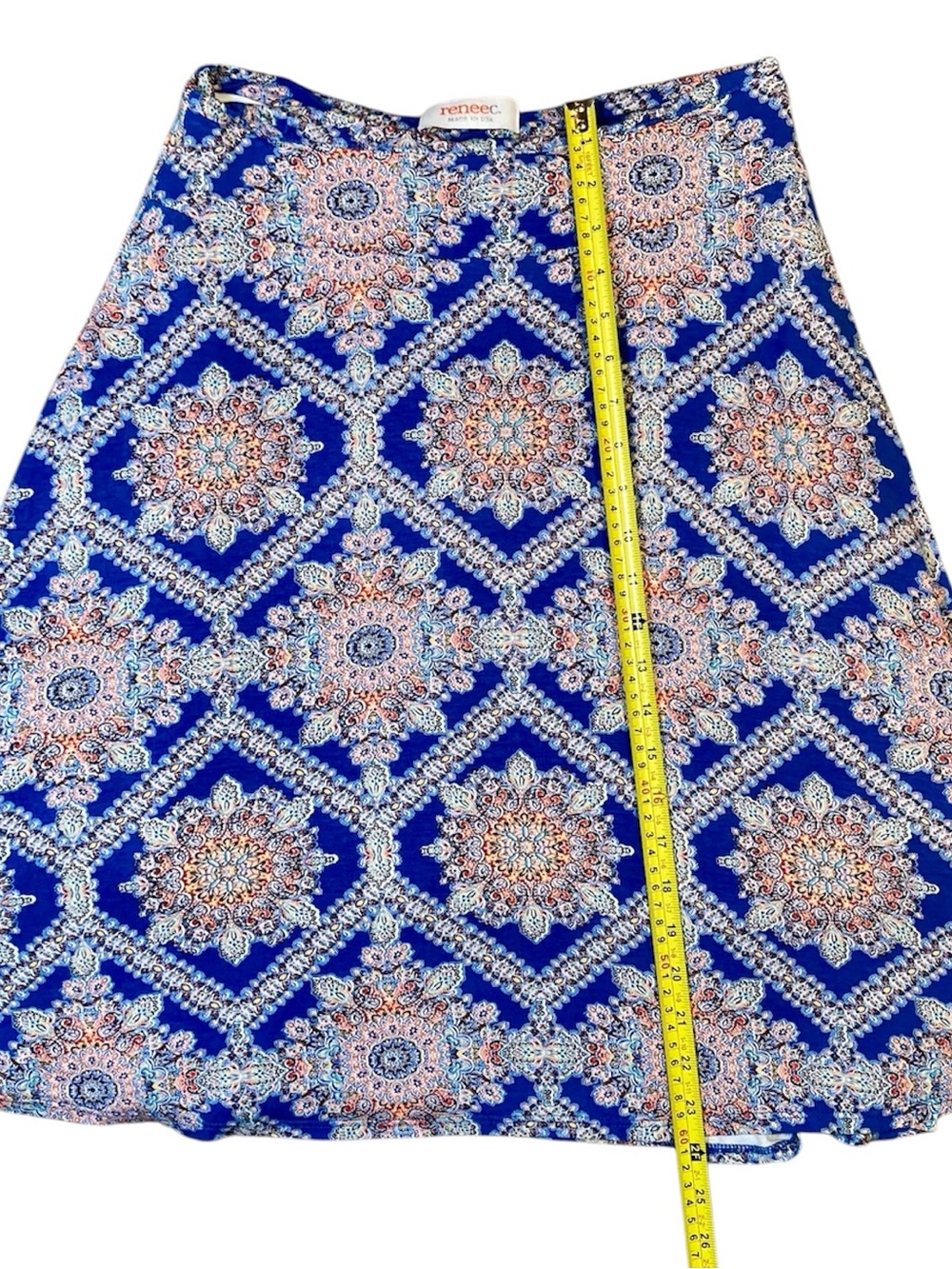 Renee C. Bright Blue Medallion A-Line Skirt Size Medium - Picture 8 of 8